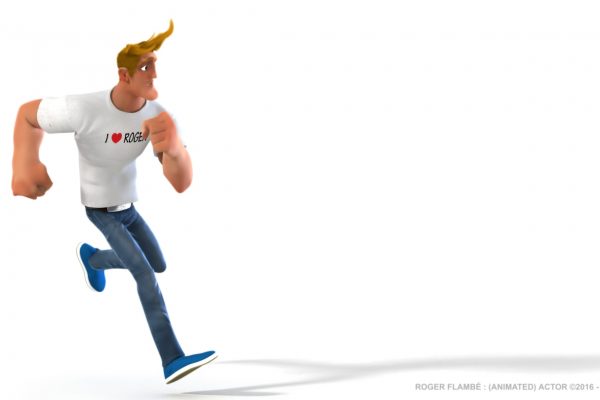 Roger Flambé animated actor Roger Flambé acteur animé pose running
