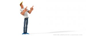 Roger Flambé animated actor Roger Flambé acteur animé pose pointing left